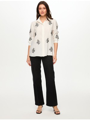 Faik Sönmez Çiçek Nakış Detaylı Liyoselli Gömlek S26GML020