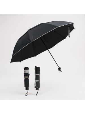 Normadia Çift Katlı Siyah Protokol Şemsiye, Fiber Gövde, 130 Cm, 10 Telli