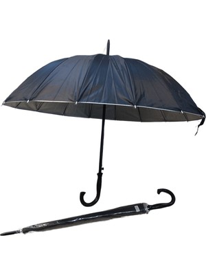 Normadia Fiber Telli Siyah ve Gümüş Renkli Unisex 80 cm Büyük Şemsiye