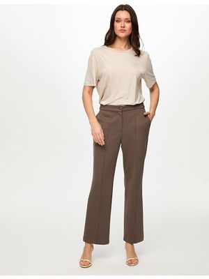 Faik Sönmez Önü Dikiş Detaylı Wide Leg Fit Örme Pantolon S26PNT017