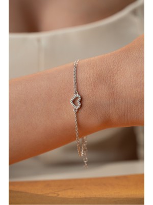 Two Arts Kadın Gümüş Bileklik Zirkon Taşlı Kalp Figürlü