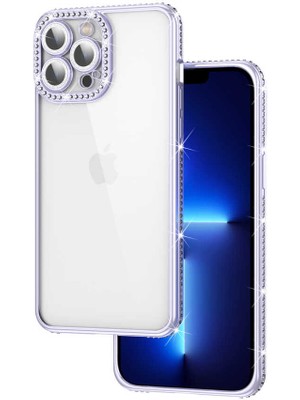 Büşra Ayhan iPhone 12 Pro Max Kılıf Kamera Korumalı Taşlı Bsay Mina Kapak-Lila