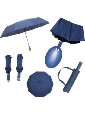 Normadia Mavi LED Işıklı Otomatik Katlanabilir Rüzgar Dayanıklı Şemsiye