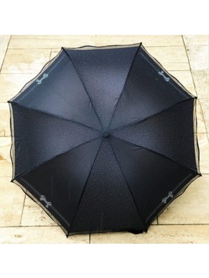 Normadia Şık Taşlı Fiyonk Baskılı Siyah Şemsiye, Zarif ve Kullanışlı Tasarım