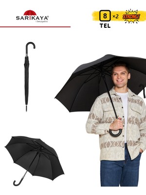 Normadia Siyah 8+ Çift Telli Kırılmaz Baston Şemsiye, Dayanıklı ve Şık Tasarım