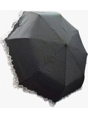 Normadia Katlanır Otomatik Şemsiye 8 Telli Desenli Fırfırlı Pongee Kumaş