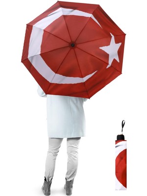 Normadia Canlı Renkli Türk Bayrağı Rüzgar Dayanıklı 8 Telli Katlanabilir Şemsiye