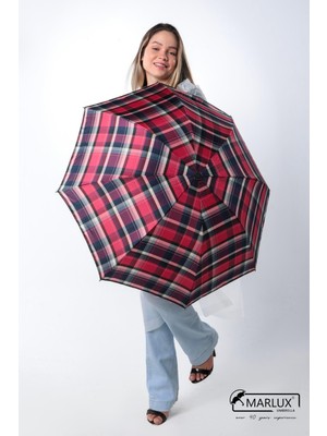 Normadia Kırmızı Ekoseli Kadın Şemsiye, Şık ve Hafif Tasarım