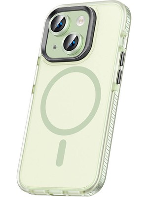Büşra Ayhan Apple iPhone 15 Kılıf Airbagli Magsafe Wireless Şarj Özellikli Lens Koruyuculu Bsay Klaptika Kapak-Yeşil