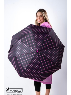 Normadia Siyah Pembe Puantiyeli Tam Otomatik Kadın Şemsiye, Şık ve Kullanışlı