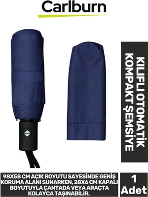 Normadia Rüzgar Dayanıklı Otomatik Kompakt Lacivert Şemsiye Kılıfıyla