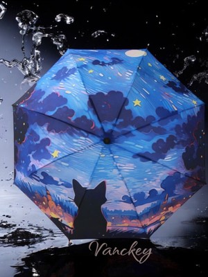 Normadia Renkli Kedi Desenli Üç Boyutlu 8 Telli Manuel Rüzgarlık Şemsiye