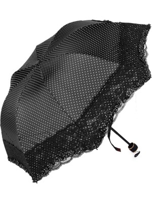 Normadia Şık Siyah Dantelli Kadın Şemsiye, Hafif ve Zarif Tasarım
