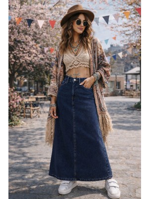 Dema Kadın Denim Pamuklu Mavi Çan Etek