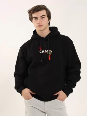 Veralya Unisex Baskılı Oversize Üç Iplik Kapüşonlu Sweatshirt