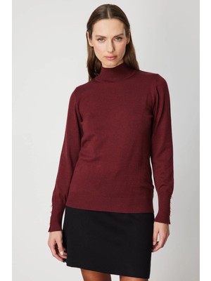 On Fashion Kadın Dik Yaka Basic Bordo Kazak 63514