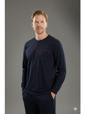 Kly Erkek Midi Yaka Ribana Pijama Takımı Konforlu Uyku