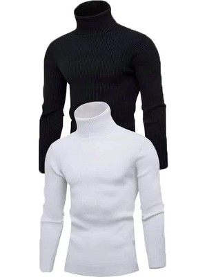 Veralya 2 Adet Unisex Kaşkorse Boğazlı Full Likralı Fitilli Body Kazak