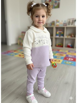 Yağmur Giyim Tuktuk %100 Pamuk Lila Yakası Robalı Karakterli Kız Takım 6-18 Ay 411