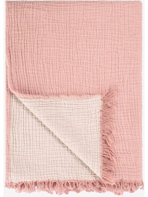 Barine Cocoon 4 Katlı Müslin Koltuk Şalı, Battaniye Şeftali Pembesi