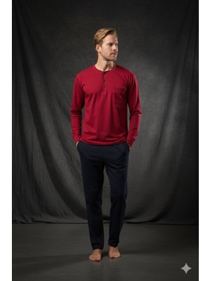 Kly Erkek Midi Yaka Ribana Pijama Takımı Konforlu Uyku