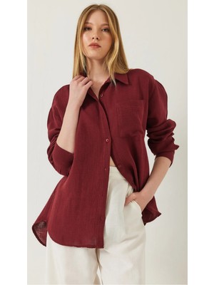 Thiff Gymwear Kadın Oversize Basic Cepli Müslin Gömlek