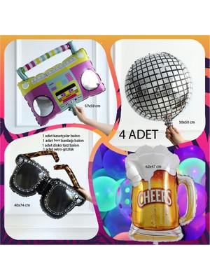 Pandoli Retro Disco 70 Li 80 Li Yıllar 4 Farklı Model Folyo Balon 4 Adet