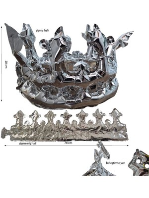 Pandoli Retro Disko Gümüş Renk Şişme Kral Tacı Şekilli Folyo Balon 78X20 cm 1 Adet