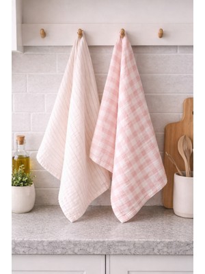 Elvya %100 Pamuk Çift Kat Müslin Mutfak Kurulama Bezi 2’li Set 40X60 cm Emici Yumuşak Mutfak Havlusu - Elv-Mkb