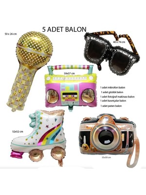 Pandoli Retro Disco 70 Li 80 Li Yıllar 5 Farklı Model Folyo Balon 5 Adet
