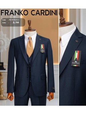 Fabio Cassel Slim Fit Lacivert Düz Mono Yaka Çift Yırtmaçlı Astarlı Takım Elbise Yel