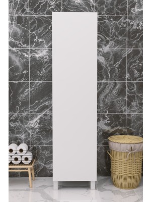 PROMODÜL Çok Amaçlı Banyo Boy Dolabı - 180 cm Beyaz Temizlik Dolabı - 5 Raflı Kapaklı Tasarım