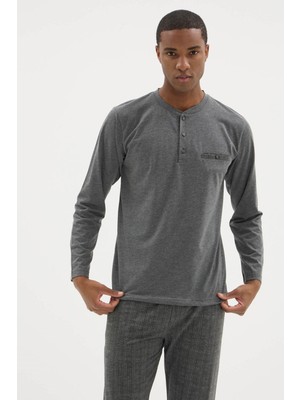 Kly Yeni 2026 Düğmeli Midi Yaka Şık Tasarım Erkek Pijama Takımı