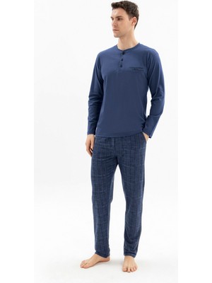 Kly Yeni 2026 Düğmeli Midi Yaka Şık Tasarım Erkek Pijama Takımı