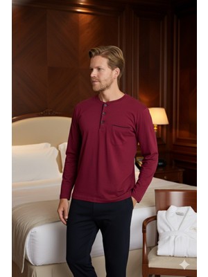 Kly %100 Pamuk Yeni Sezon Midi Yaka Erkek Şık Tasarım Pijama Takımı