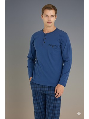 Kly Erkek Düğmeli Yaka Ekose Desenli Pijama Takımı Lüx Tasarım