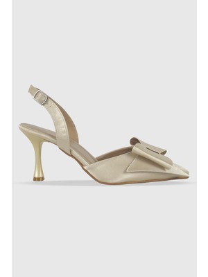 Elina Şampanya Saten Fiyonk Detay Arka Kemerli Kadın Topuklu Aykakabı