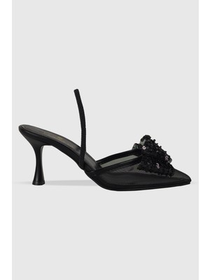 Regina Siyah Şeffaf Taş Detay Lastikli Kadın Topuklu Ayakkabı