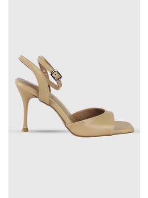 Magnolia Nude Mat Tek Bant Kare Burun Bilek Bağlı Kadın Topuklu Ayakkabı