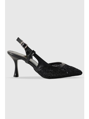 Lucia Siyah Pullu Arka Kemer Detay Kadın Topuklu Ayakkabı