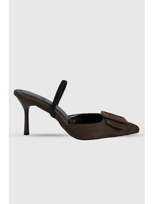 Sahra Kahve Süet Toka Detay Arka Lastikli Kadın Topuklu Ayakkabı