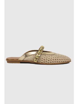 Annie Altın Troklu Kemer Detay Yuvarlak Burun Kadın Terlik