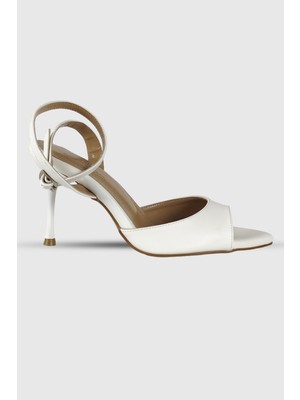 Belinda Beyaz Mat Bilek Bağlı Sivri Burun Kadın Topuklu Ayakkabı
