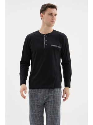 Kly Yeni 2026 Düğmeli Midi Yaka Şık Tasarım Erkek Pijama Takımı