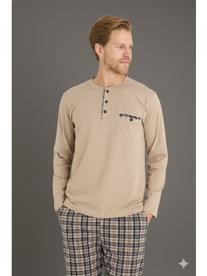 Kly Erkek Düğmeli Yaka Ekose Desenli Pijama Takımı Lüx Tasarım