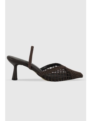 Daisy Kahve Dantel Sivri Burun Arka Lastikli Kadın Topuklu Ayakkabı