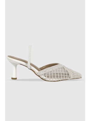 Daisy Sedef Dantel Sivri Burun Arka Lastikli Kadın Topuklu Ayakkabı