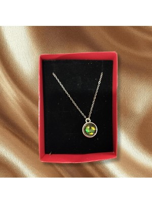  kedi gözü şans kolyesi - yeşil taşlı