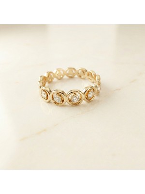 Zeino Beş Taş Zirkon Yüzük - 14K Altın Rengi Kaplama