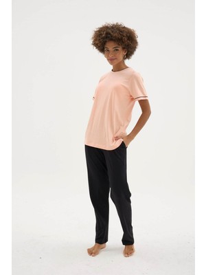 Purificado Yeni Sezon Kadın Bisiklet Yaka Kısa Kol Pijama Takımı